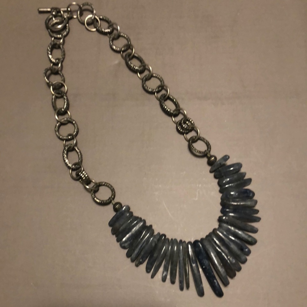 Handmade necklace, blue agate stone accent